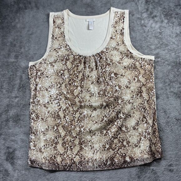 Chicos Sequin Cardigan Shell Set Preppy Glam Fancy Gold Cream Size 3 XL E113 - Picture 3 of 7